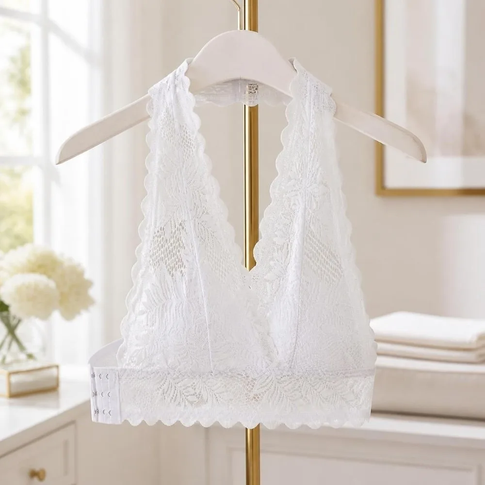 Underwear Hanging Neck Lace Push-Up Bra Mesh Transparent Seamless Halter Bra Ultra Thin Invisible Wireless Bra Party