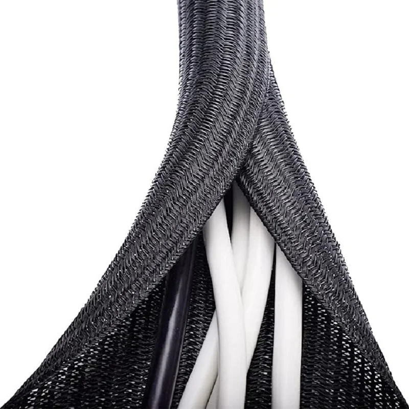1m 3m 5m Braided Cable Sleeve Pet Nylon Wrapping Case Cover for Desk PC TV Wire Protector Cable Management Wrap