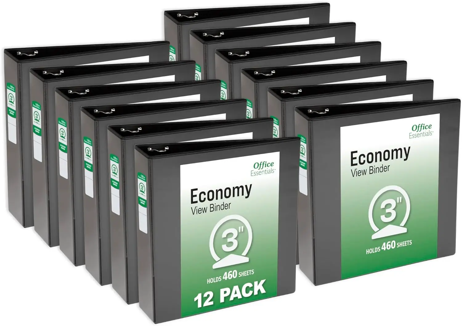 

12-Pack 3-Inch Round Ring Binders, 460-Sheet Capacity, Black