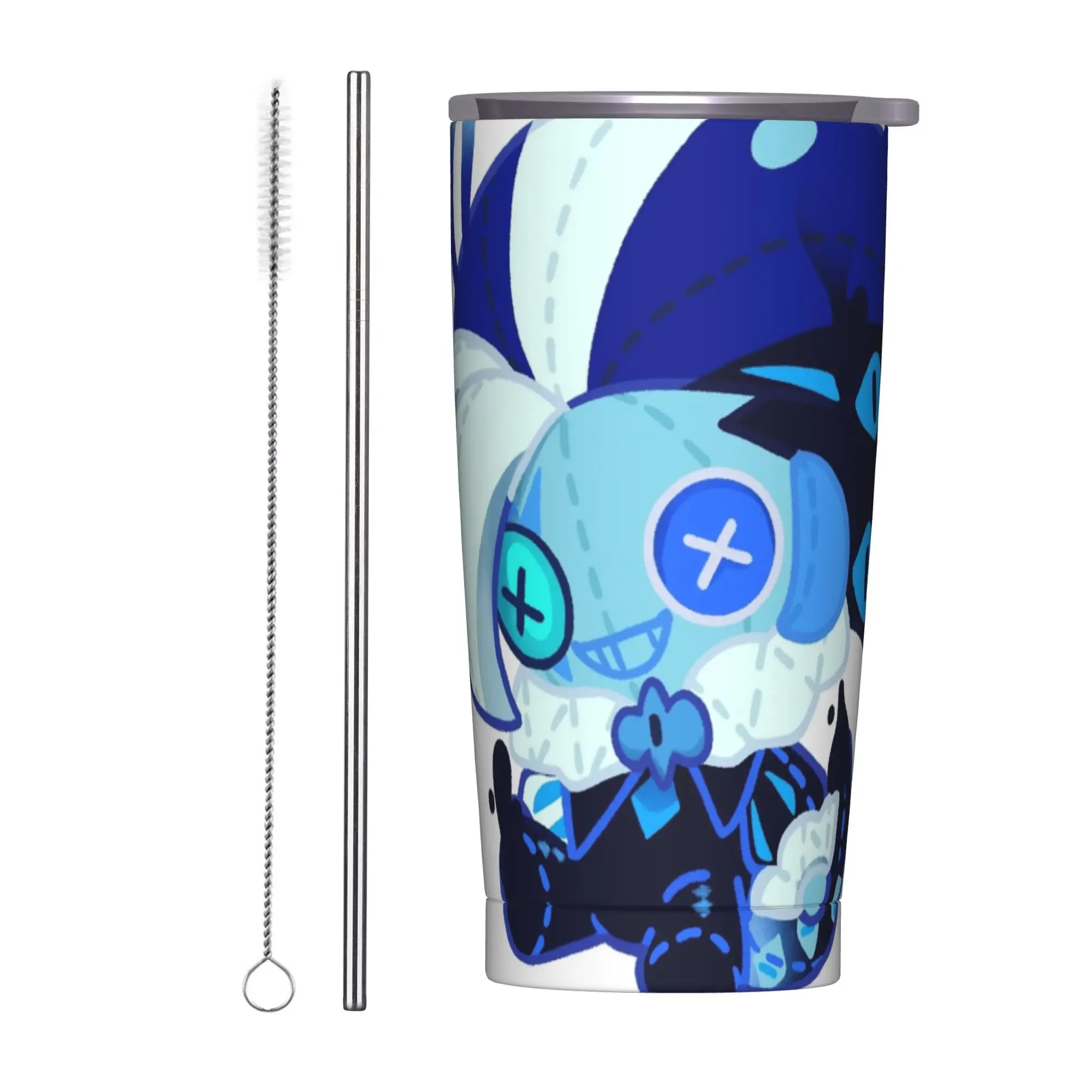 Shadow Milk Cookie Doll Insulated Tumbler with Straws Cookie Run Kingdom Vacuum Thermal Mug Double Wall Hot Cold Drinks Cup 20oz