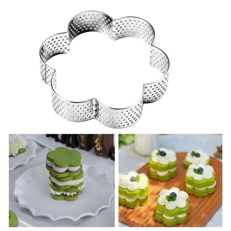 Flower-Shaped Tart Mold With Hole Tart Ring Stainless Steel Tart Bottom Tower Fruit Pie Custard Pie Cake Ring Mousse Baking Mold