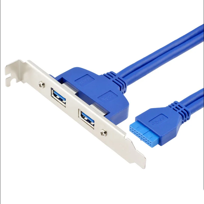 2 Ports USB 3.0 Female Back Panel To Motherboard 20pin Header Connector Cable Adapter With PCI Slot Plate Bracket 50cm