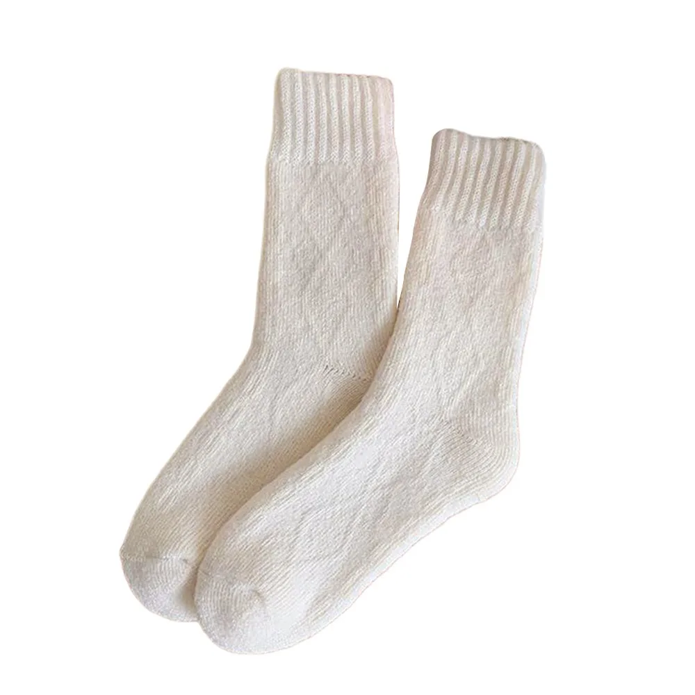 

Japanese Style Winter Warm Retro Women Socks Thicken Diamond Check Mid-calf Socks Thermal Solid Color Loose Socks
