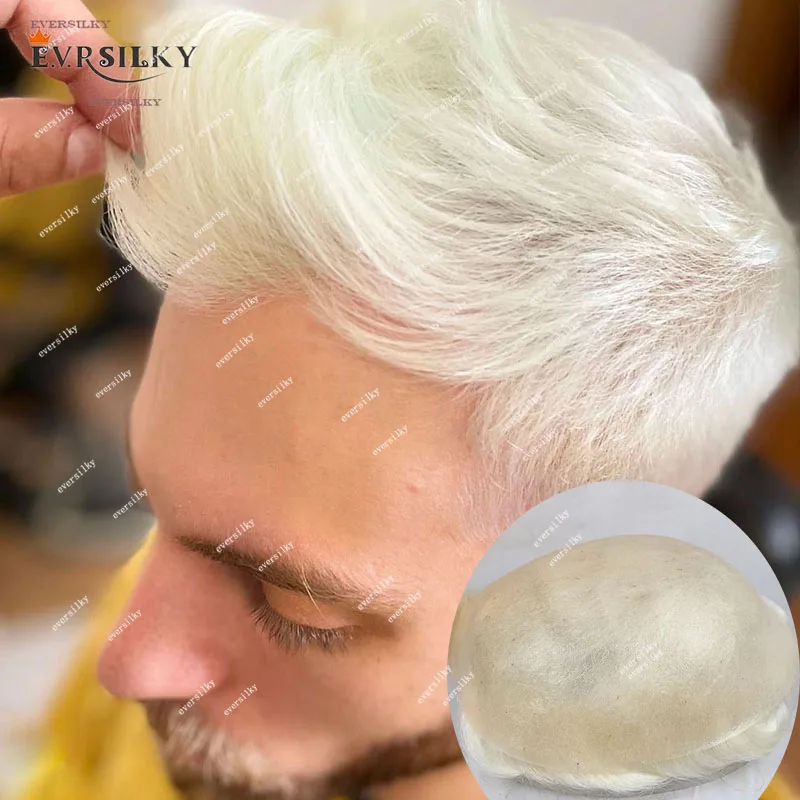 

Super Thin Skin 0.04-0.05mm #60RY White Men's Toupee100% Human Hair Men Capillary Prosthesis Natural Hairline Replacement System