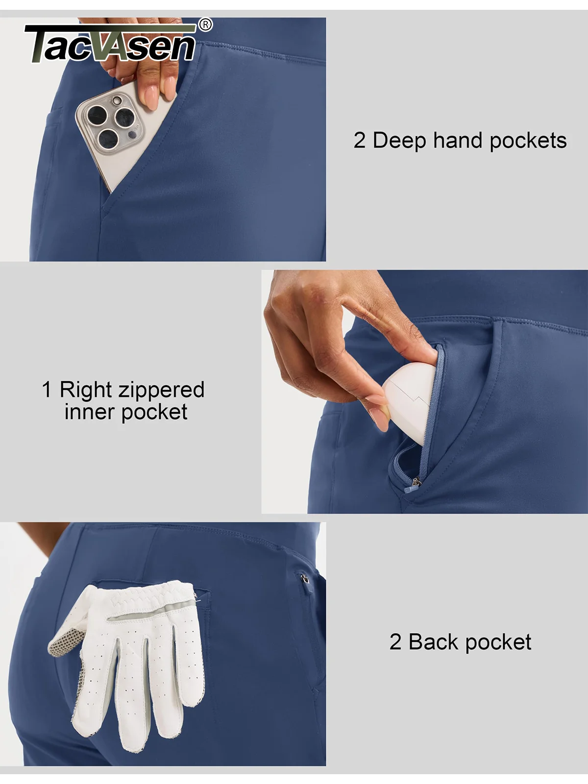 TACVASEN UPF 50+ جولف السراويل النسائية خفيفة الوزن سريعة الجافة تمتد السراويل عالية الخصر العمل سراويل تقليدية 5 جيوب