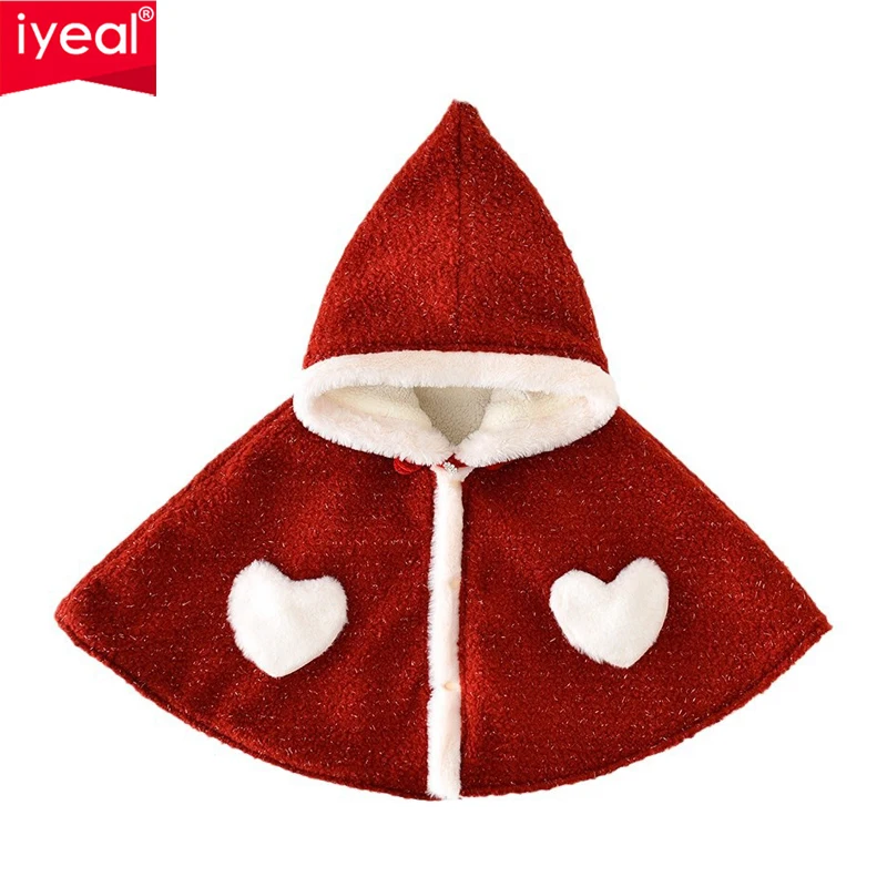 IYEAL  2024 Winter Warm Fleece Children's Cloak Baby New Year's Love Cloak  Autumn/Winter Windproof Coat