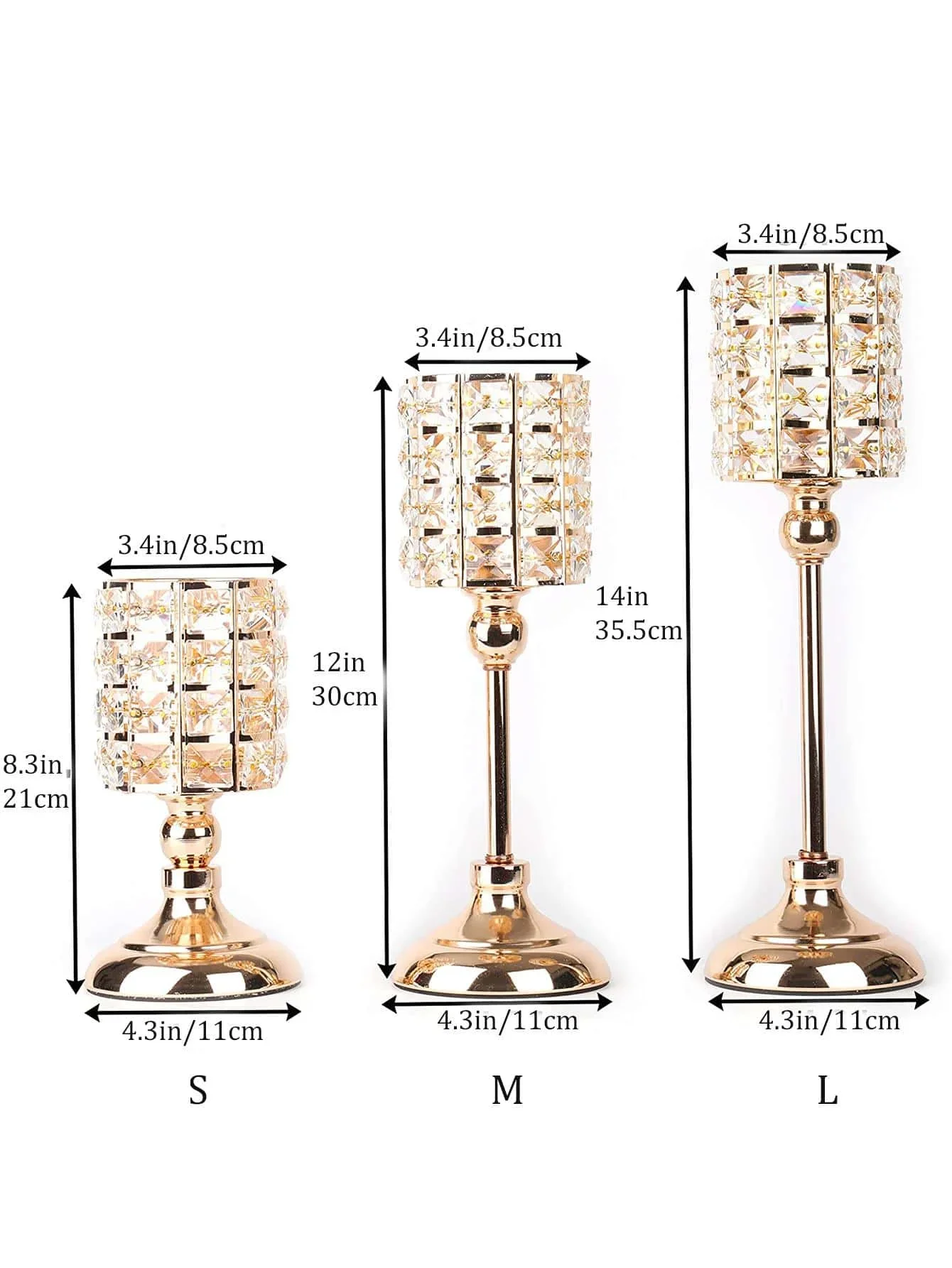 1pc 3 sizes Gold Crystal Candle Holder, Tea Light Candlestick Holders Centerpiece for Wedding Table Fireplace Party Home Decor