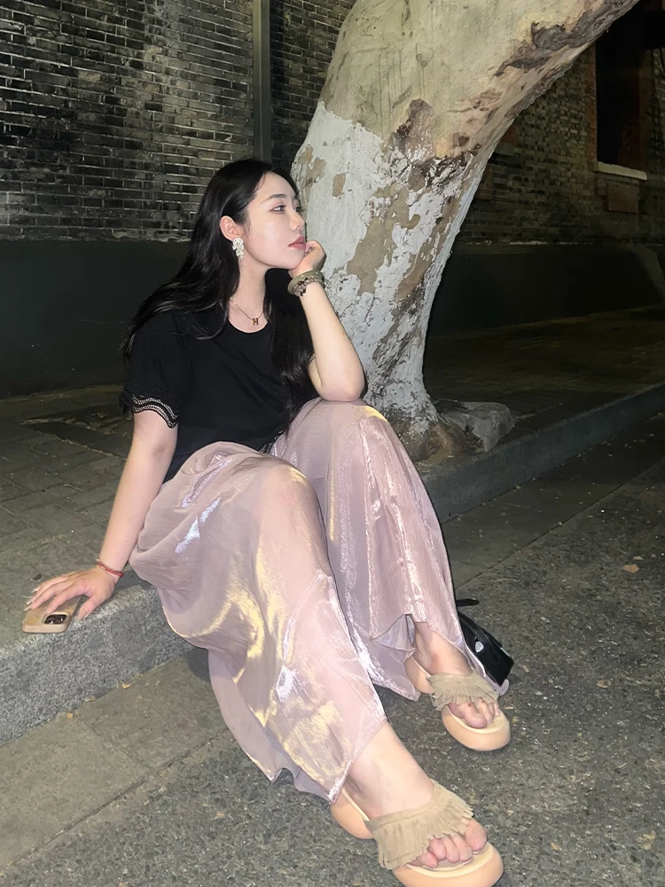 

Gold Embellied Loose Straight Leg Pants for plus Size Women High Waist Long Trousers Comfortable Casual Pants Premium Quali