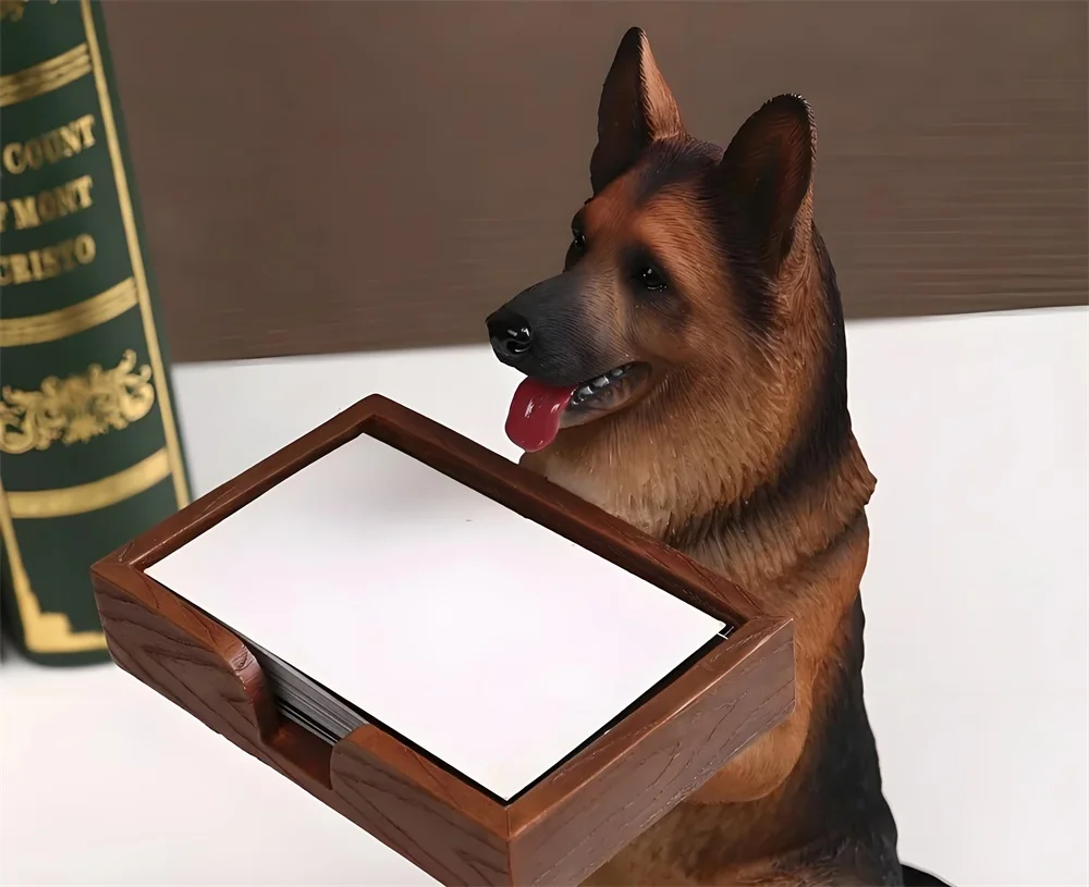 Wolfhound Figurine Business Card Case Desktop Resin German Shepherd Dog Statue Stationey Organizer Ornament Decor Study Supplies