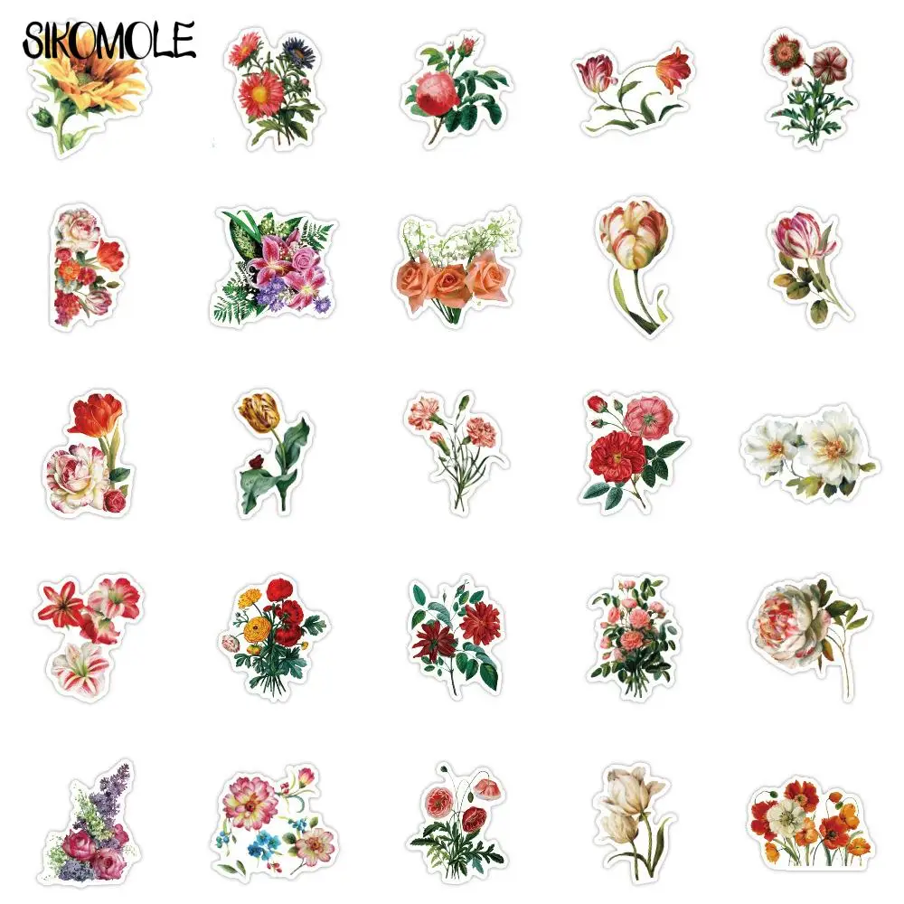 10/30/50/100PCS Mixed Beautiful Colorful Pretty Flower Stickers Blooming Laptop Guitar Luggage Kid Toy Decal Graffiti Sticker F5