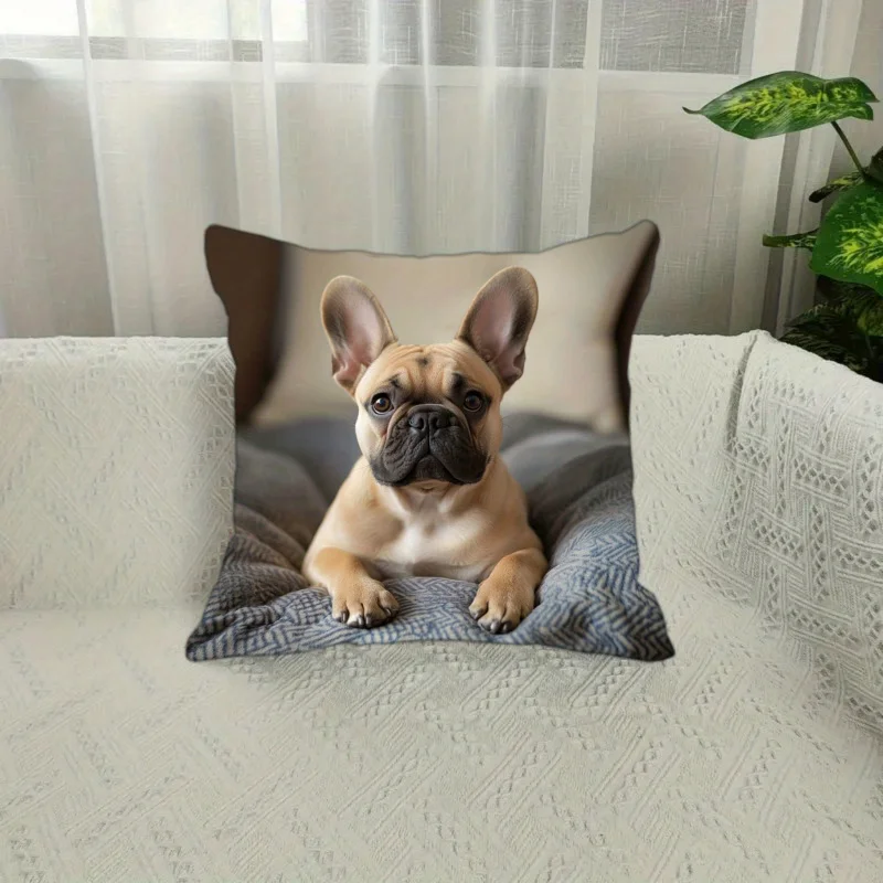 VIKAMA Cute French Bulldog Pillow Covers 18x18, Realistic Frenchie Cushion Case Soft Decor for Sofa Bedroom Living Room
