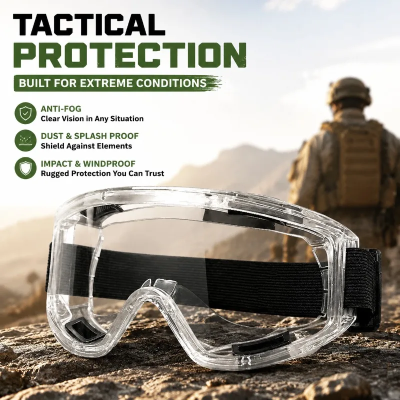 

Military Grade Protective Eyeglasses Transparent Lens Fog Block Dust Barrier Impact Resistance Splash Proof Wind Shield