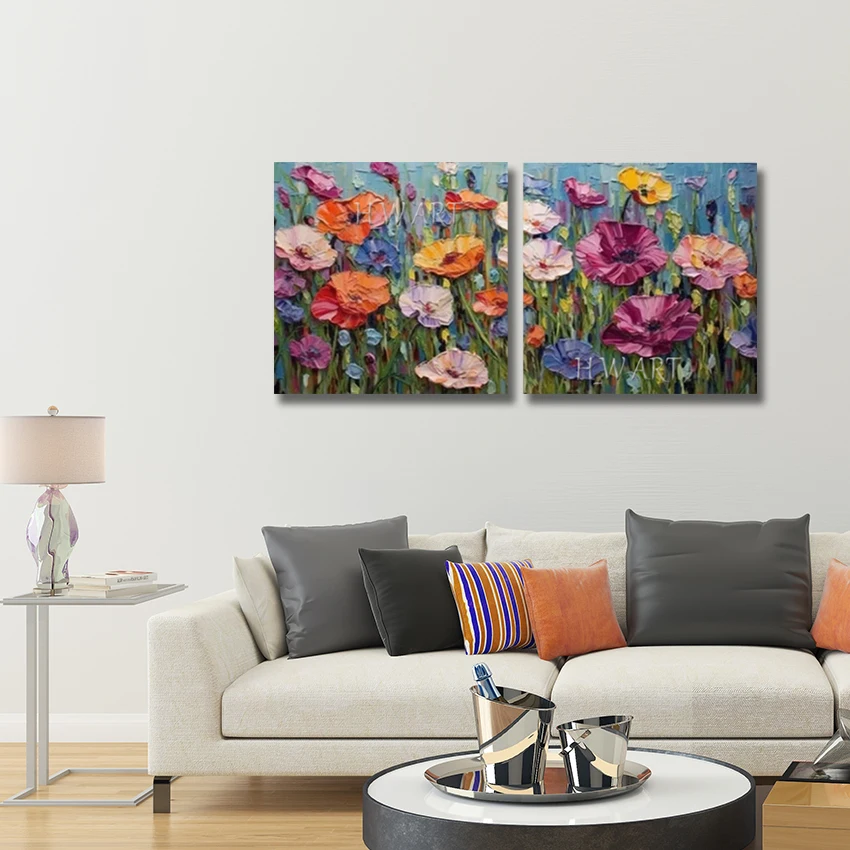 

Modern Flowers Textured Art Wall, 2pcs Abstract Paintings, No Framed, Outdoor Landscape Picture, Easy Canvas Artwork Decoration