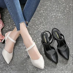 Summer Women's Shoes Beige High Heels Chunky Sandals 2024 Footwear Closed 12cm Block Latest African Pumps Scandals 2024 Closed S