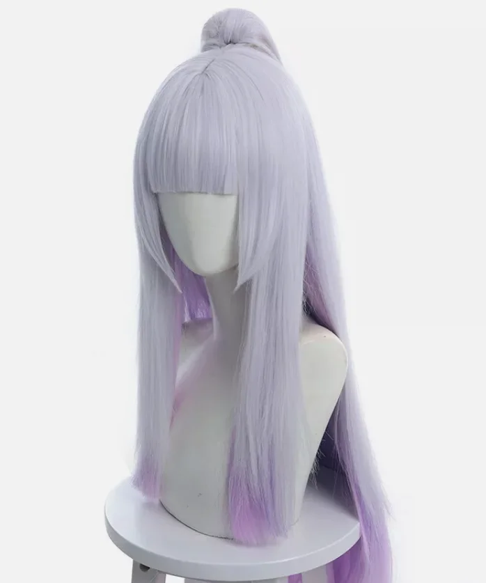 Pelucas de Cosplay Spirit Blossom Syndra, pelo sintético morado mezclado gris de 80cm