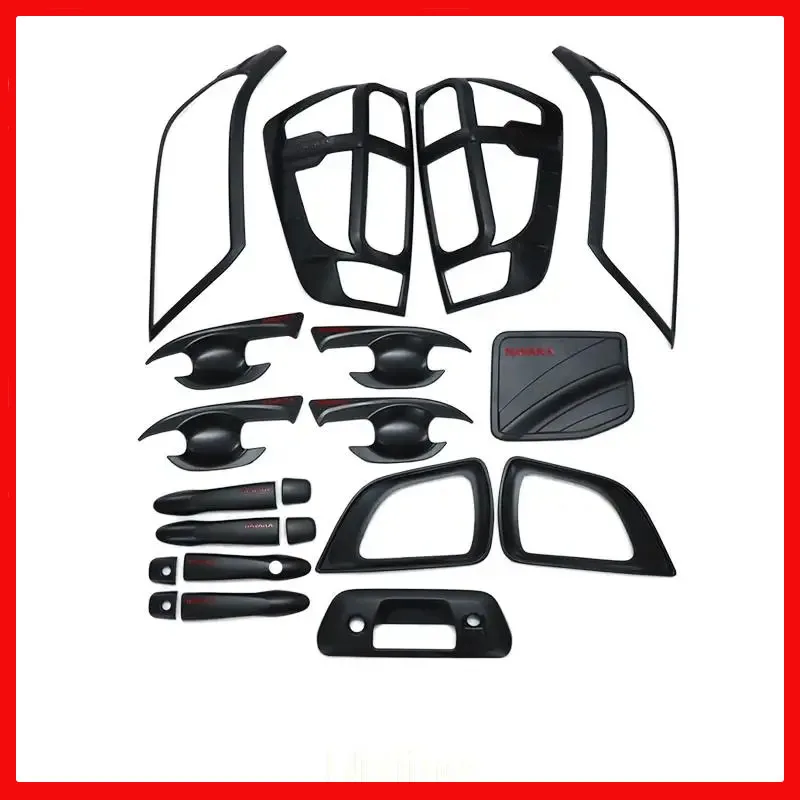 For Nissan Navara NP300 D23 Cover Handle Door Bowl Black Front and Rear Tail Light Protection Cover Fog Light Frame Fuel Tank