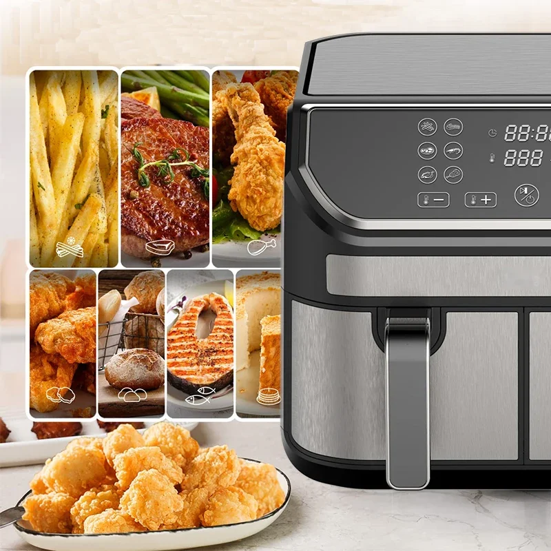 New Double Air Fryer With Dual Basket Smart Multi Function Two Dual Zone 2 Basket 9L Quart Air Fryer