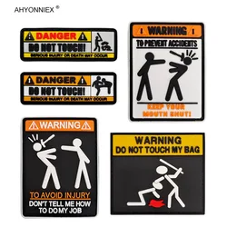 1PC 3D Warning Sign PVC Rubber Patch Military Tactical Morale DIY Sticker Clothing Accessory Travel Backpack Applique