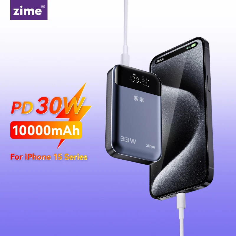 

zime 10000mAh 30W Mini Power Bank PD Fast Charge External Battery Portable Powerbank Fast Charger For IPhone 15 14 Pro Max