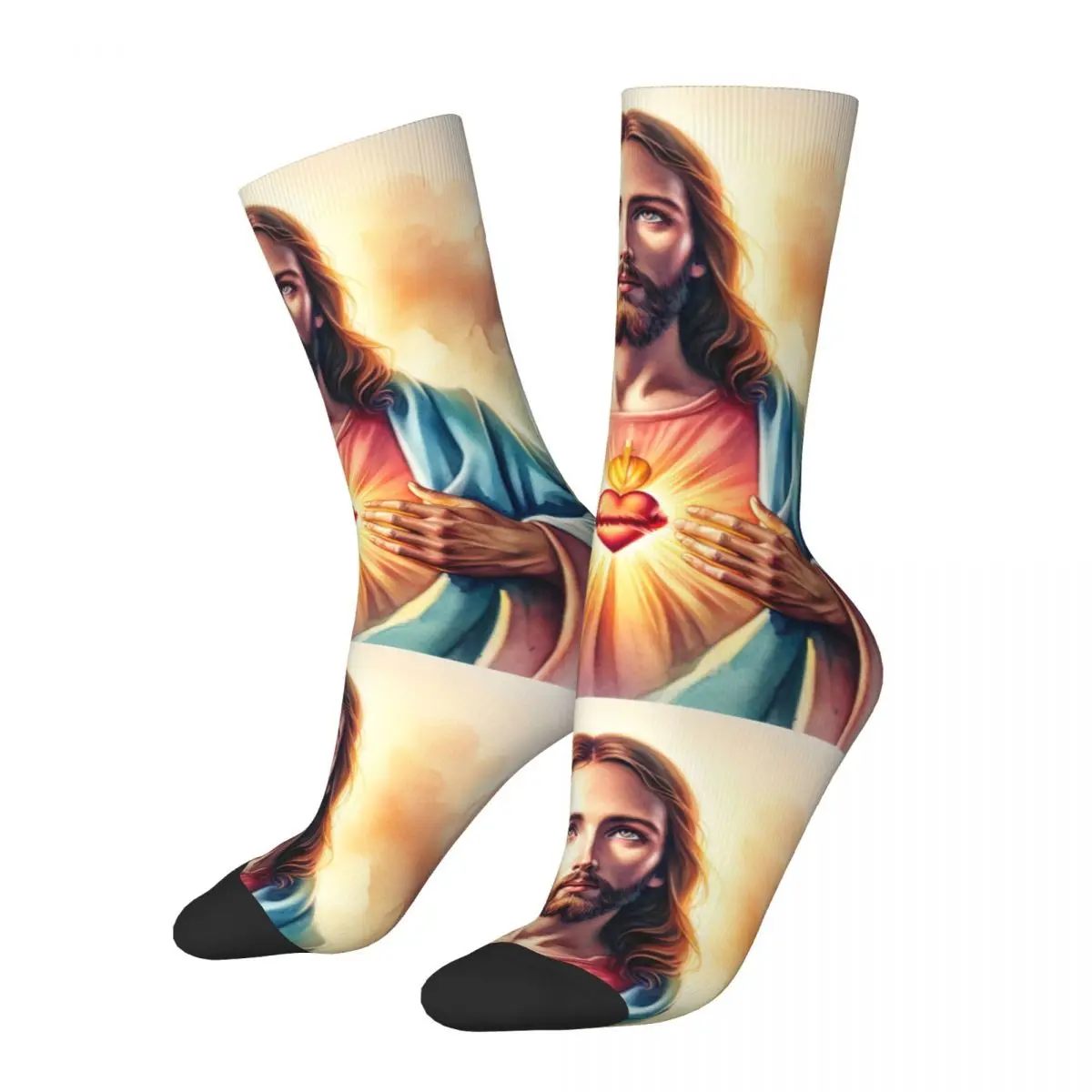 Catholic Saint Jesus Christ Socks for Women Men Merch All Seasons Christian Religious Cotton Middle Tube Socks Sweat Absorbing