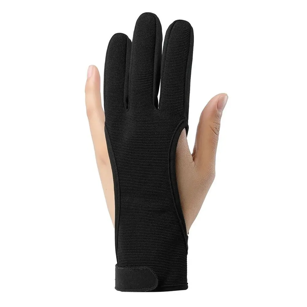 Non-Slip Three-Finger Gloves Leather Fingertip Breathable Recurve Bow Gloves Black Adjustable Shooting Hand Guard Teenagers Use
