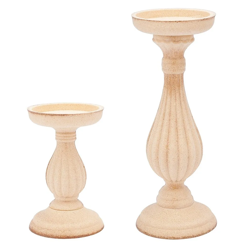 

1set Medium-density fibreboard Candlestick Holder Unfinished Candle Holder Tan 2pcs/set