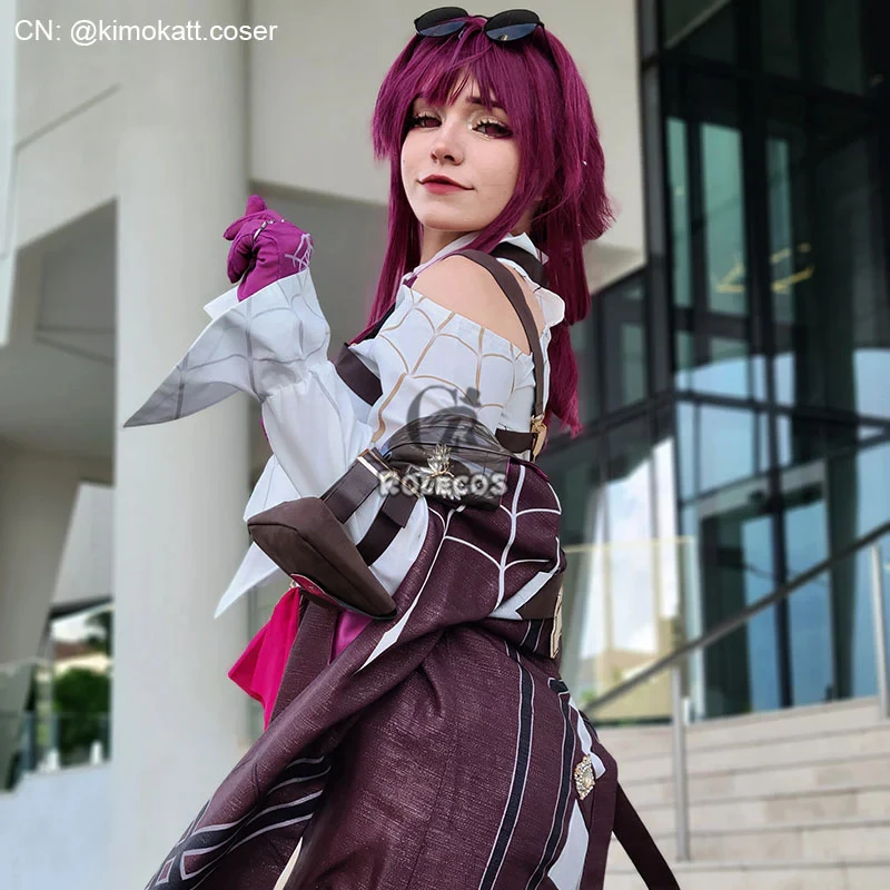 ROLECOS Synthetisch haar Spel Honkai: Star Rail Kafka Cosplay Haar Kafka Rollenspel Halloween 43 cm Lange Wijnrode Pruik Synthetisch haar
