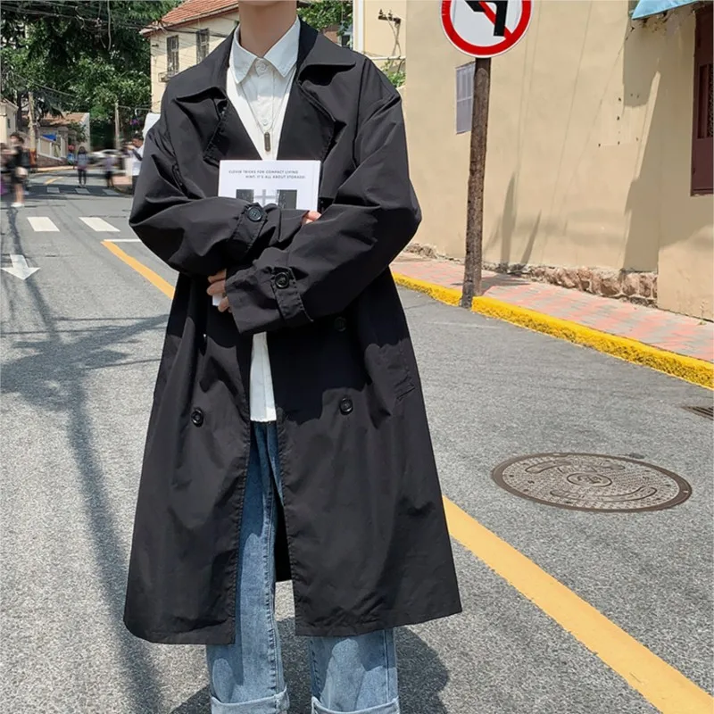 Korean style Autumn Trench men 2025 Coat Male Streetwear Windbreaker Trenchcoat Men Solid Business Casual Loose Long Overcoat