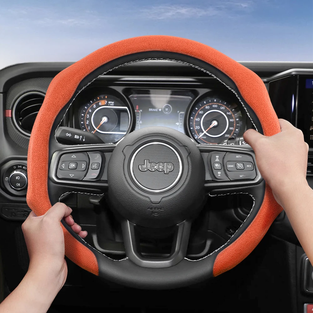 Suitable for Jeep Premium Suede Snap-On Steering Wheel Cover Anti-Slip Durable Compass Renegade Wrangler Jk Jl Grand Cherokee Wk2 Wj Xj Avenger Commander Wagoneer Gladiator Patriot Kl