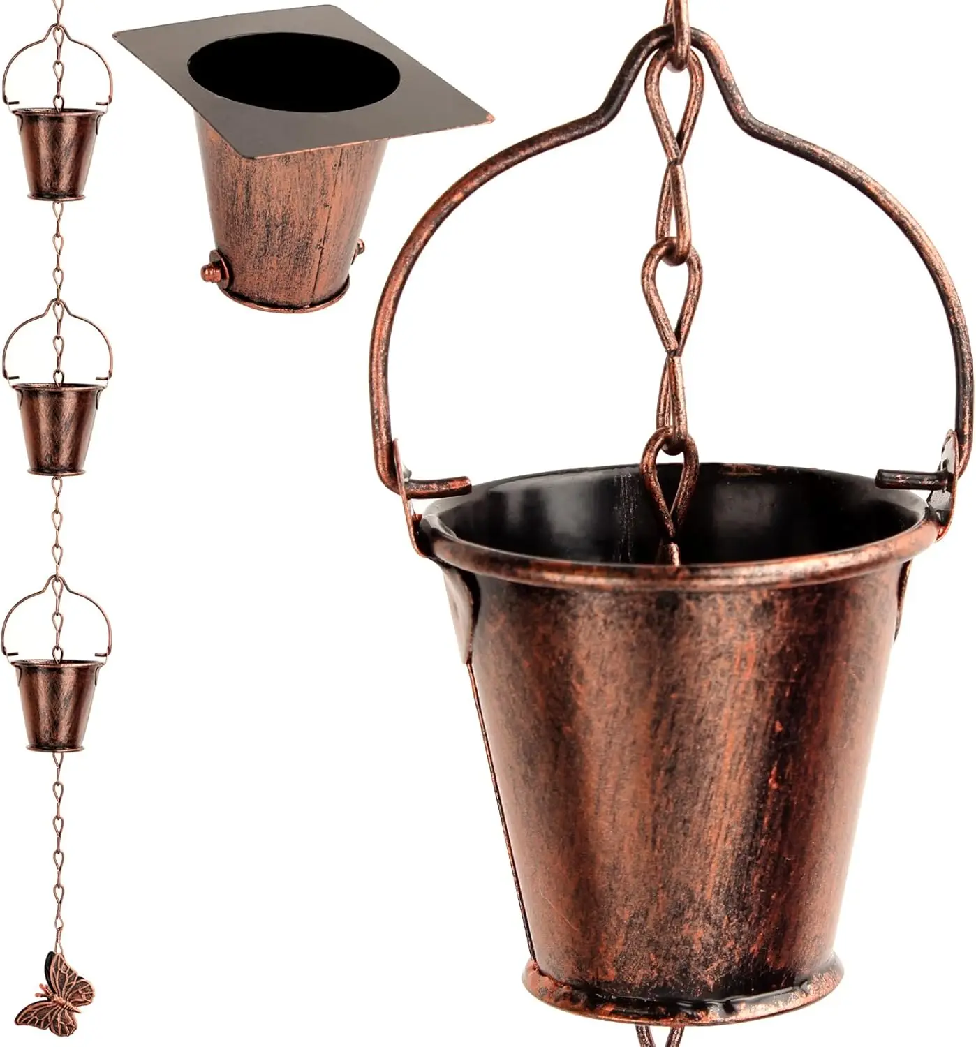 

Набор дождевых цепей из кованого железа, 9 футов, с адаптером и декоративными кронштейнами для наружных водосточных желобов