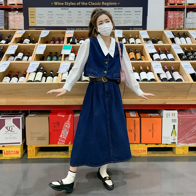 طقم مكون من قطعتين على الطراز الفرنسي لخريف 2025 تصميم جديد سترة جينز قصيرة الصدر واحدة + نصف تنورة #2