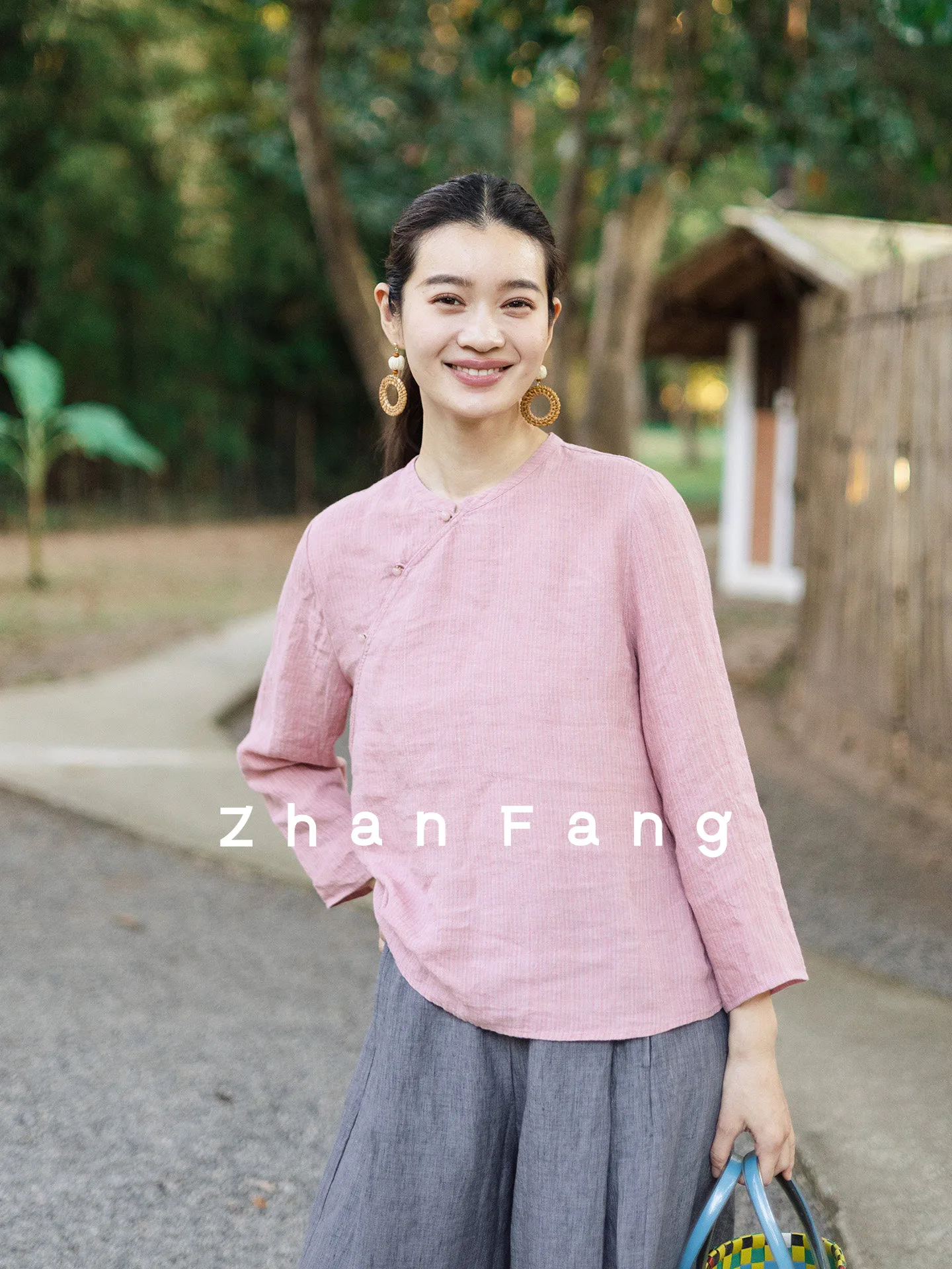 Special Blossom 137 Spring Story Colored Weave Linen Pink Stripe Stand Collar New Chinese Style Long Sleeve Shirt Artistic Sm...