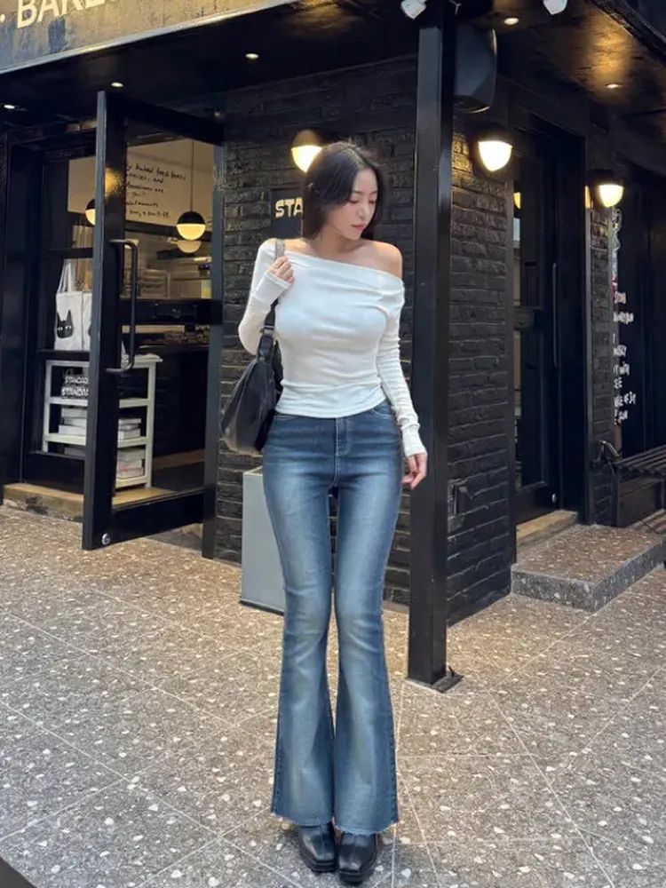 High Waist Slim Fit Jeans Women's High Leg Lengthening Elastic Hip Enhancing Long Pants Spring Season Cotton Stretch Denim
