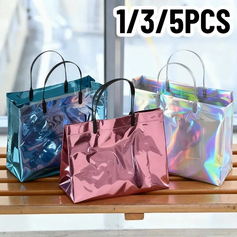 1/3/5 Stück PVC Laser-Tragetasche Handtasche Wasserdichte Geschenktasche Einkaufstasche Geburtstag Hochzeit Weihnachten Valentinstag Geschenkverpackungstasche