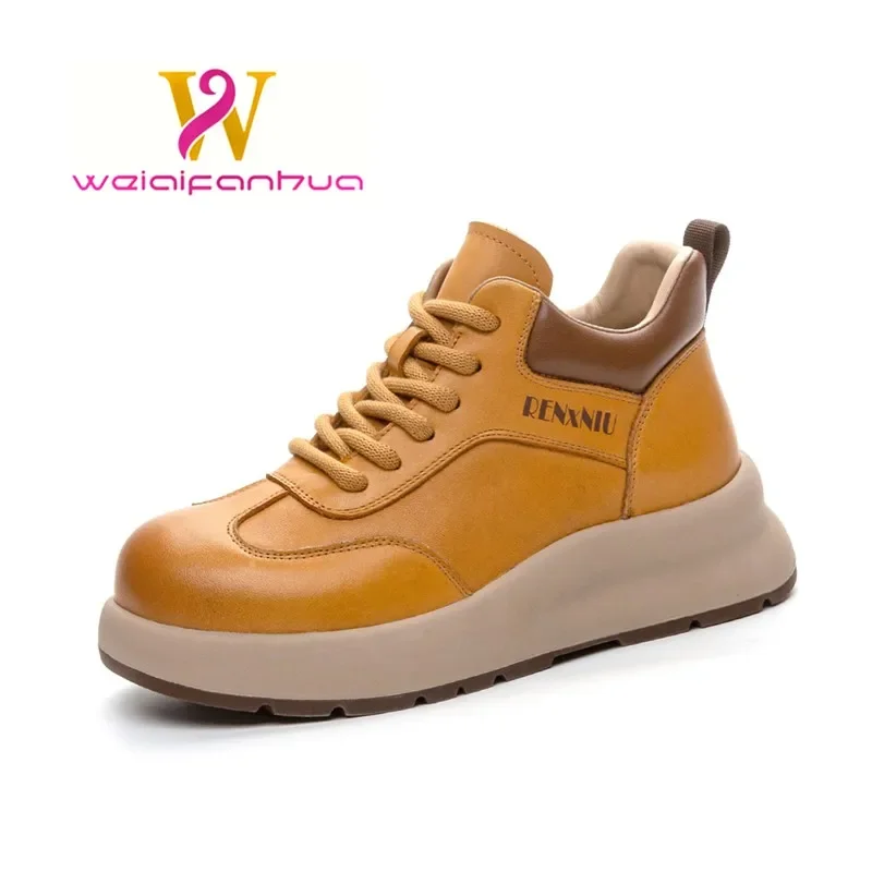 

Women's Sneakers Fall 2024 New Fashion Color-Blocked Women's Sneakers Upper Layer Cowhide Women's Platform Vulcanized Shoes