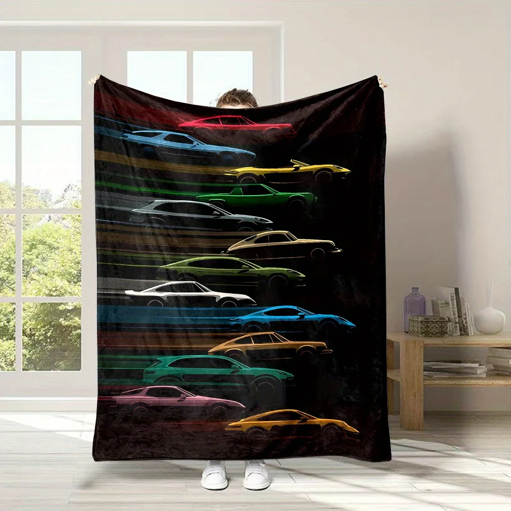 Retro Car Collection Pattern Throw Blanket Cool Vintage Automobile Design for Living Room Decor