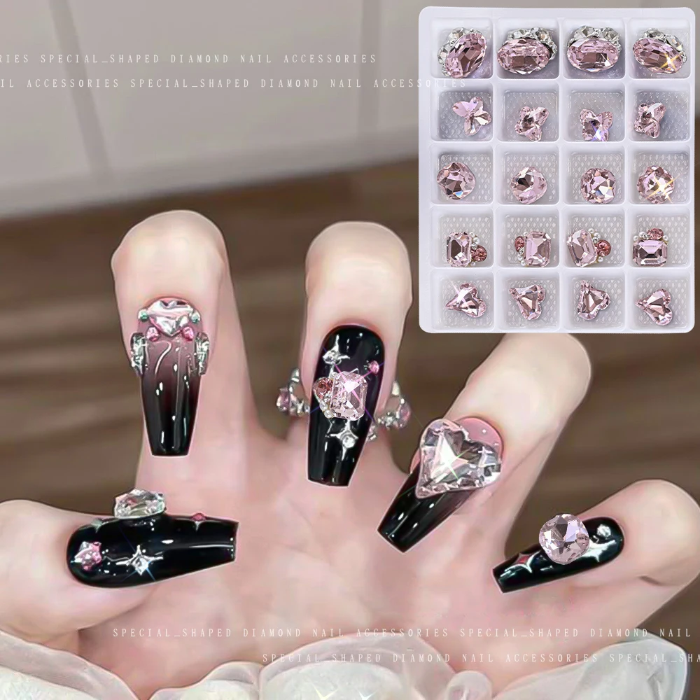 20 pçs elegante k9 vidro brilho cristal-como prego pilha diamante luxo coração quadrado arte do prego strass pedras preciosas encantos *