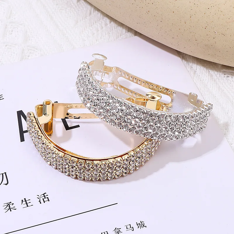 Luxury Full Rhinestone Spring Hair Clip For Women Girl Elegant Semicircle Metal Hairpin Ponytail Holder Hair Accessories Gifts