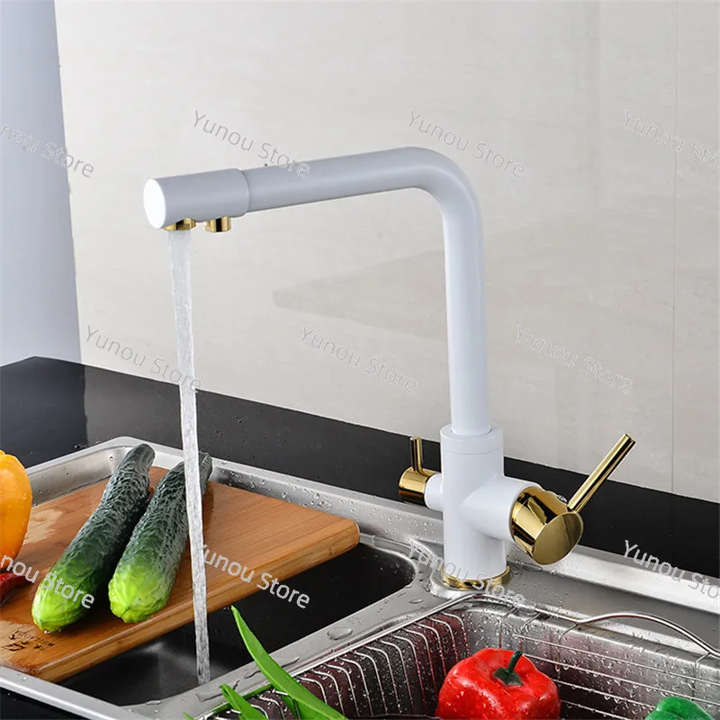 Purifier Kitchen Sink Faucet Hot & Cold Antique Brass Mixer Taps Rotating Deck Mounted Brushed Gold/Chrome/Black/Nickel