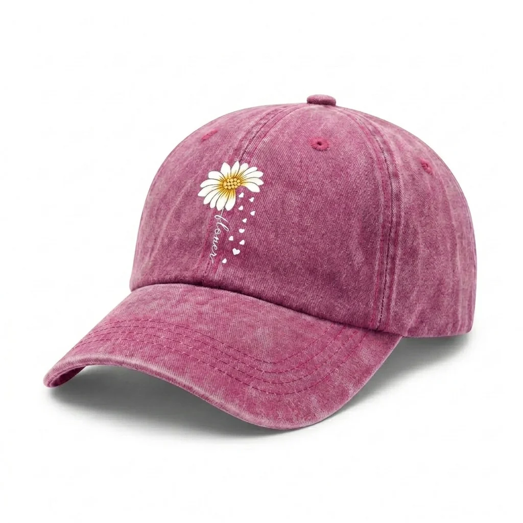 Adjustable Unisex Daisy Flower Graphic Baseball Cap, Vintage Washed Dad Hat, Cute Floral Aesthetic Gift for Women