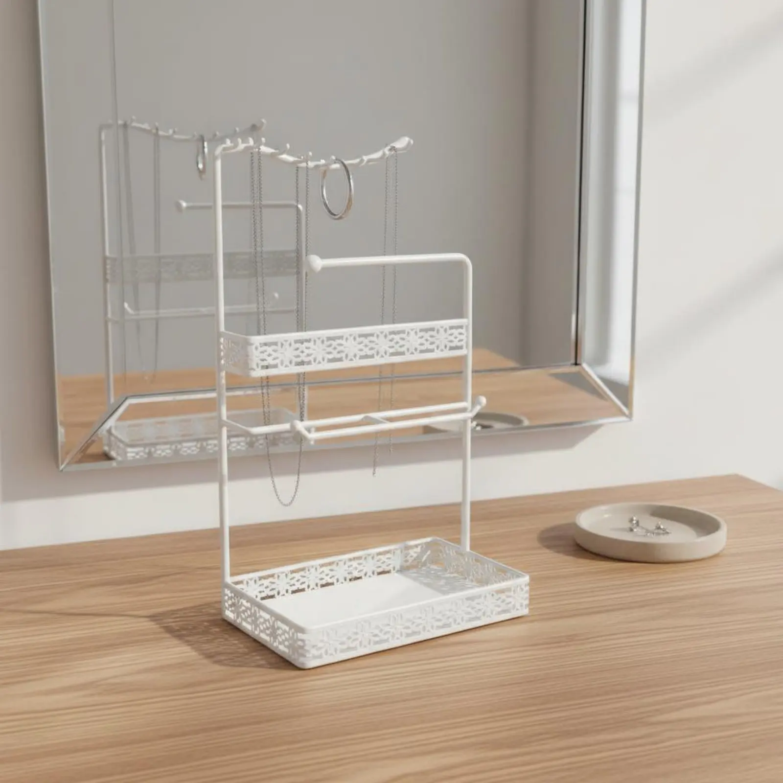 

Necklace and Earring Holder Multi-Functional Storage Metal Jewelry Organizer with Tray Desktop Jewelry Tree for Dresser, Bedroom