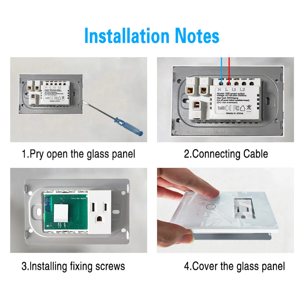 UBARO 118×75mm Thailand Standard WiFi Smart Switch Socket, 2 Gang Touch Control, Tuya APP Alexa Google Home Voice Control, Tempe image 4