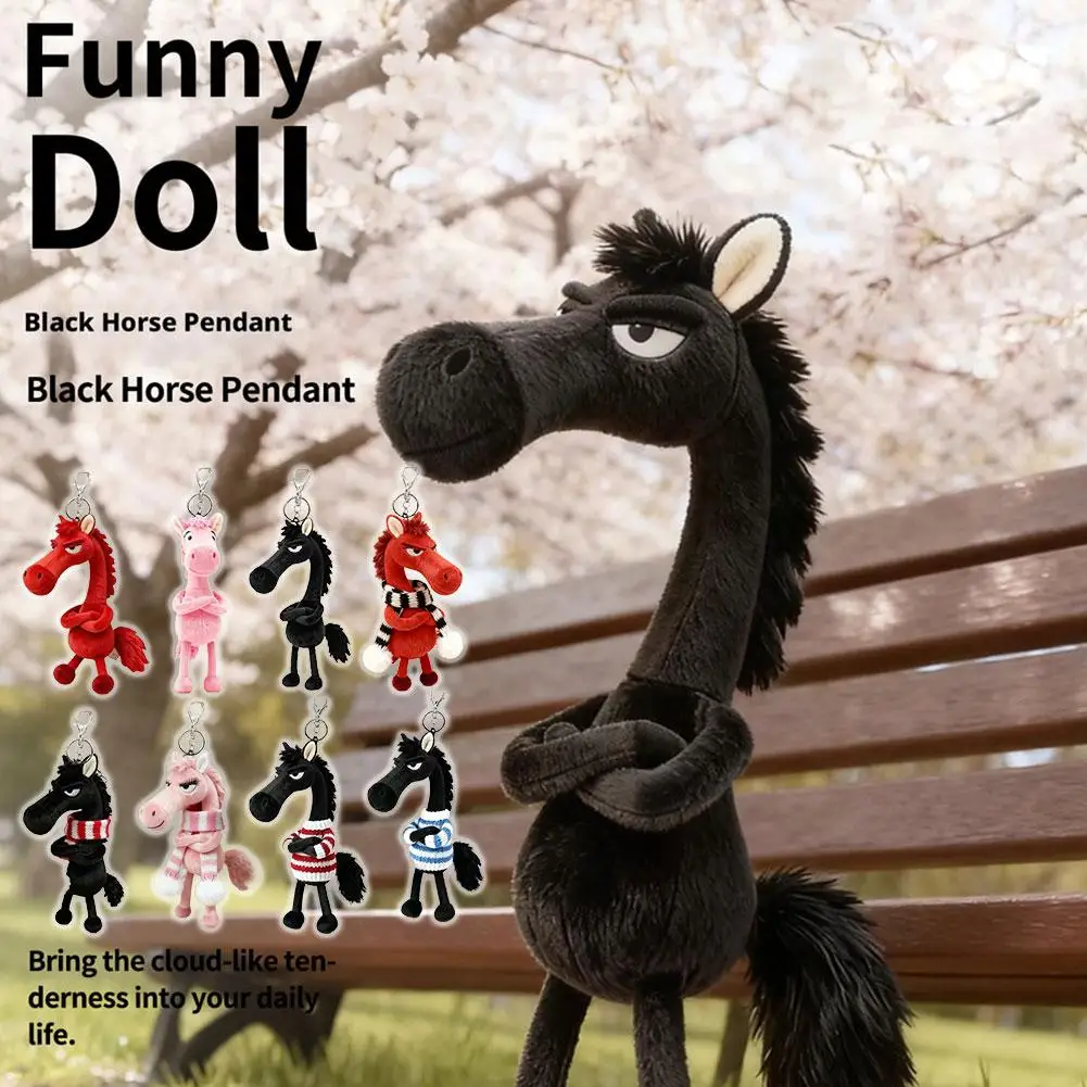 Portachiavi in peluche con cavallo dei cartoni animati - Giocattolo di pony di simulazione in stile fantasy con sciarpa - Giocattolo per bambini con bambola di peluche morbida, ciondolo per borsa portatile