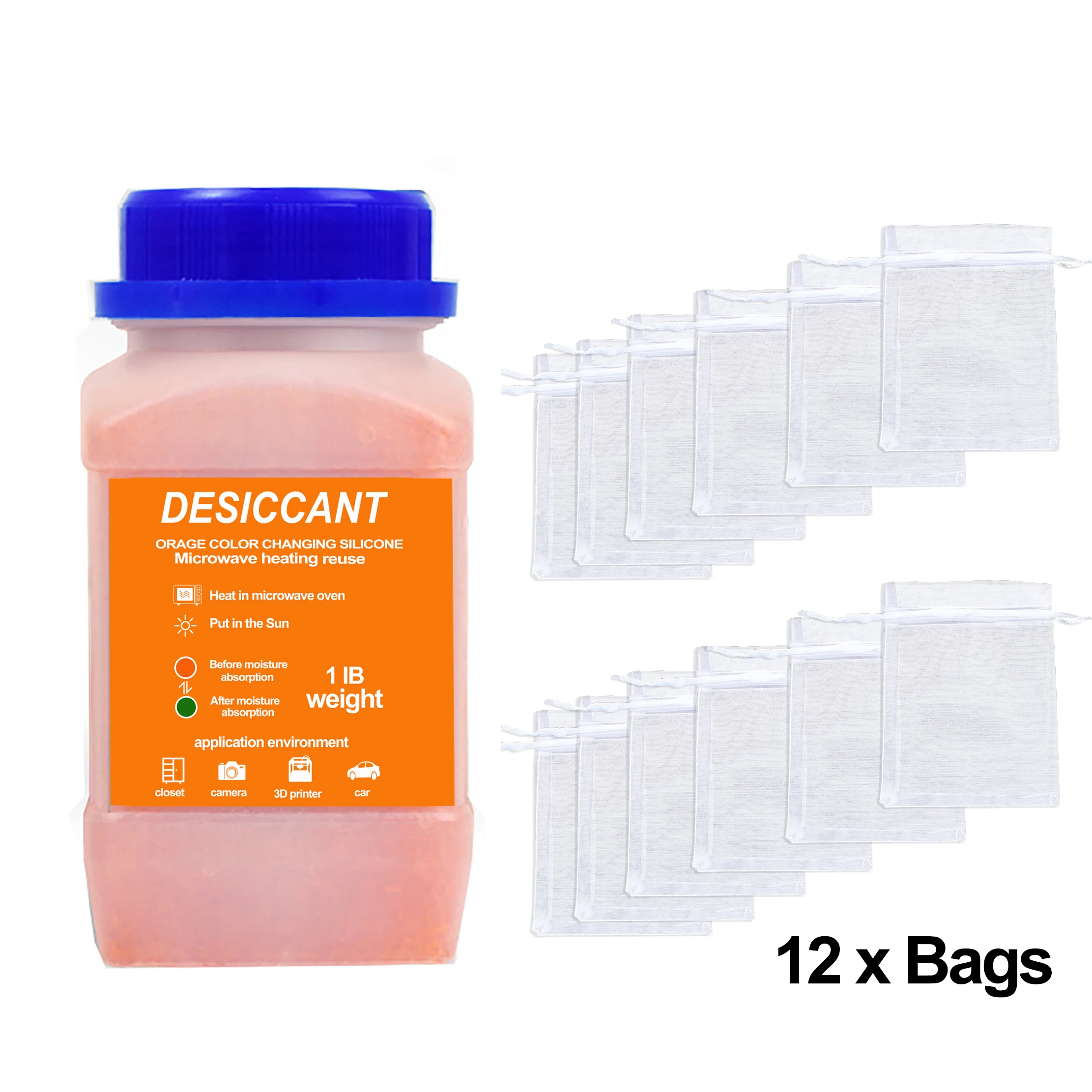 475g + 12 sachets de perles de gel de silice réutilisables, imperméables, absorbant l'humidité, déshydratant pour produits électroniques, absorbant l'humidité, déshumidificateur