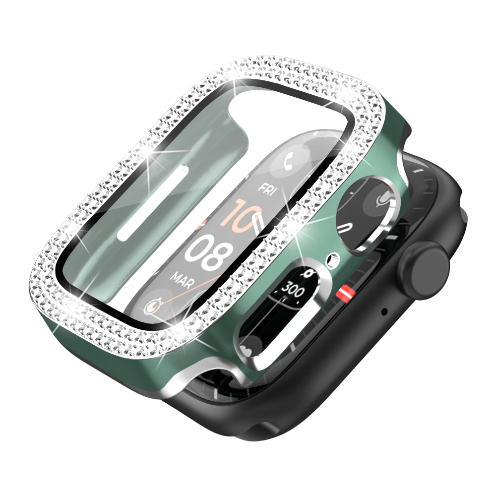 الماس غطاء ل أبل ساعة حالة 45 مللي متر 41 مللي متر 44 مللي متر 40 مللي متر 42 مللي متر 38 مللي متر الزجاج المقسى الوفير حامي الشاشة iWatch سلسلة 8 7 SE 6 5