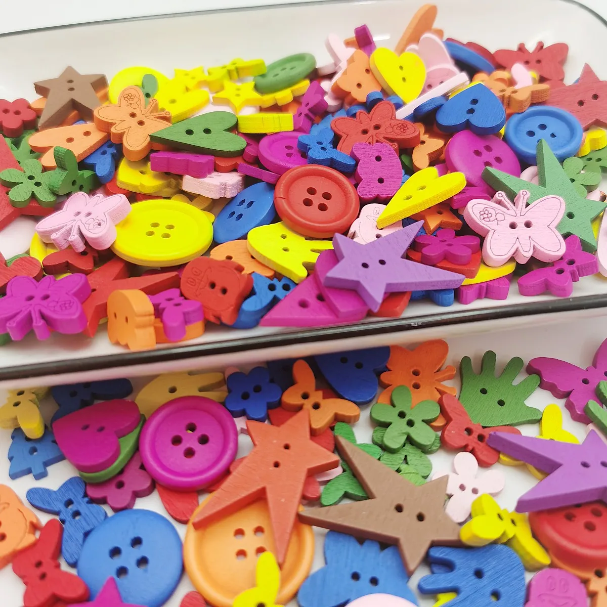 50pcs 13~30mm Multi Wooden Buttons Round Heart Star Butterfly Animal Shaped Mixed 2 Holes Sewing Accessories DIY Novelty Crafts