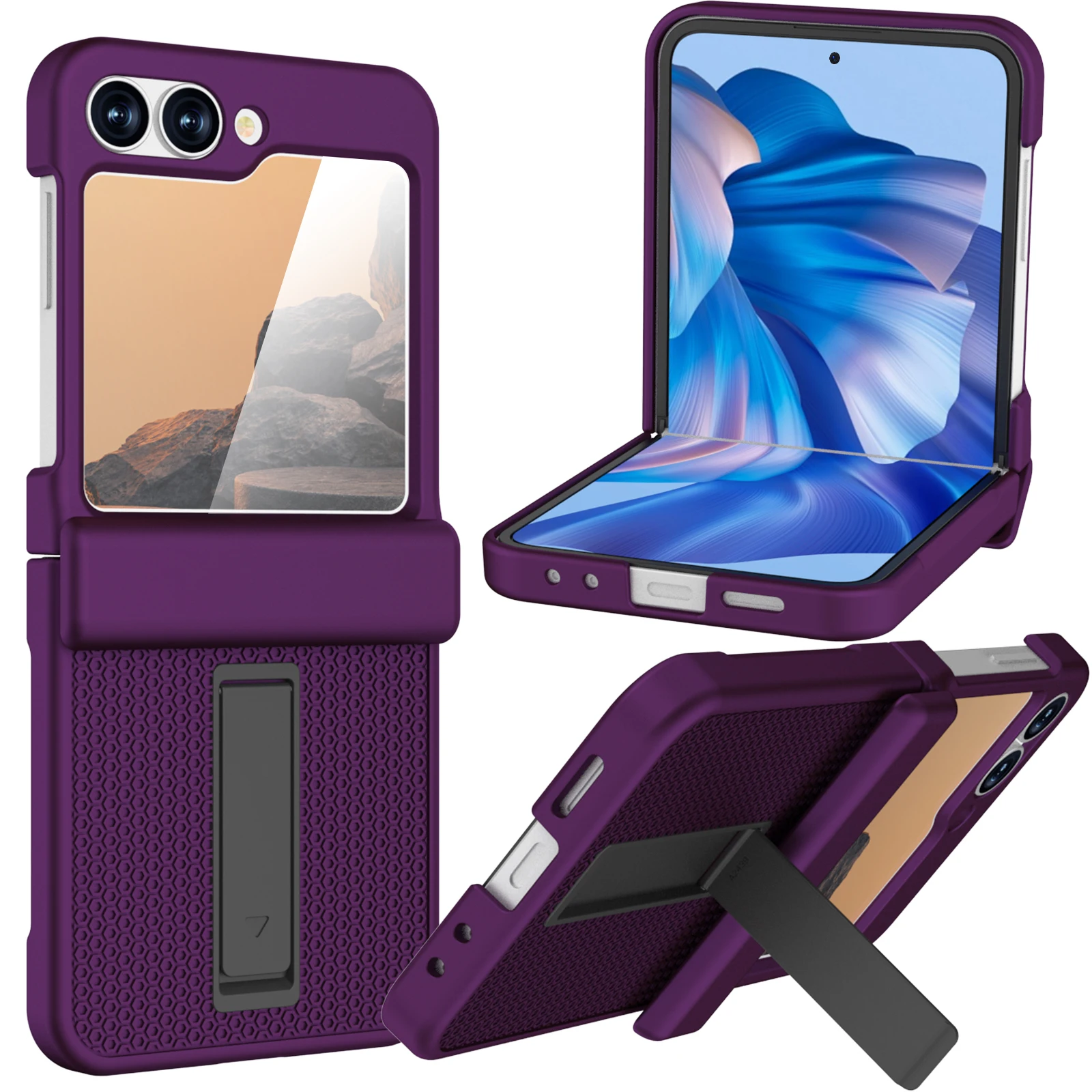 

For Samsung Galaxy Z Flip 6 Case With Built-in Glass Screen Protector, Shockproof Heavy Duty Hinge Protection Kickstand Cover