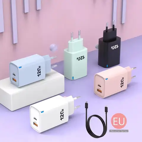 120W GaN Charger 2 Ports USB A USB C Charger PD Charge For iPhone Tablet USB Charge For Huawei Xiaomi Samsung USB Travel Charger