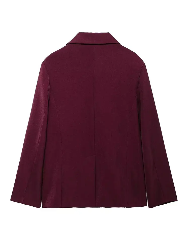 HH TRAF 2024 Blazer rosso bordeaux per le donne Moda Nuovo cappotto allentato solido Donna Capispalla selvaggio Cardigan femminile Top Trendy