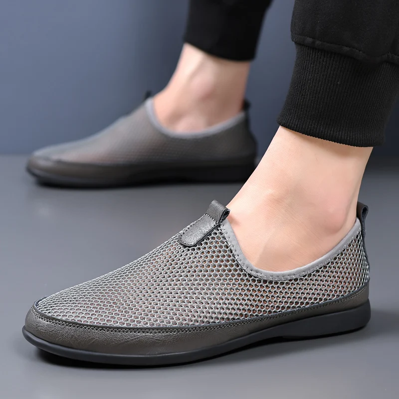 Mocassins de slip-on respiráveis masculinos, tênis casuais, sapatos de caminhada, moda, novo, verão, venda quente